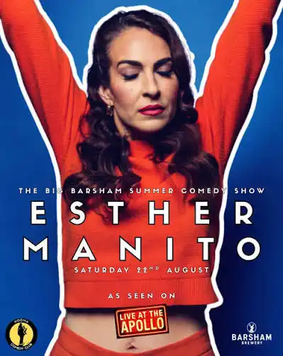 Promotional portrait of comedian Esther Manito for The Big Barsham Summer Comedy Show