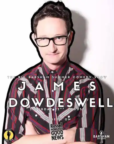 Promotional portrait of comedian James Dowdeswell for The Big Barsham Summer Comedy Show