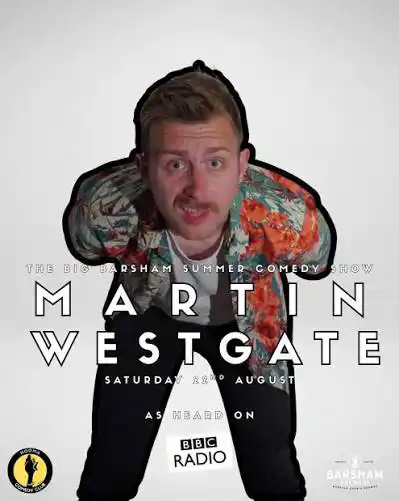 Promotional portrait of comedian Martin Westgate for The Big Barsham Summer Comedy Show